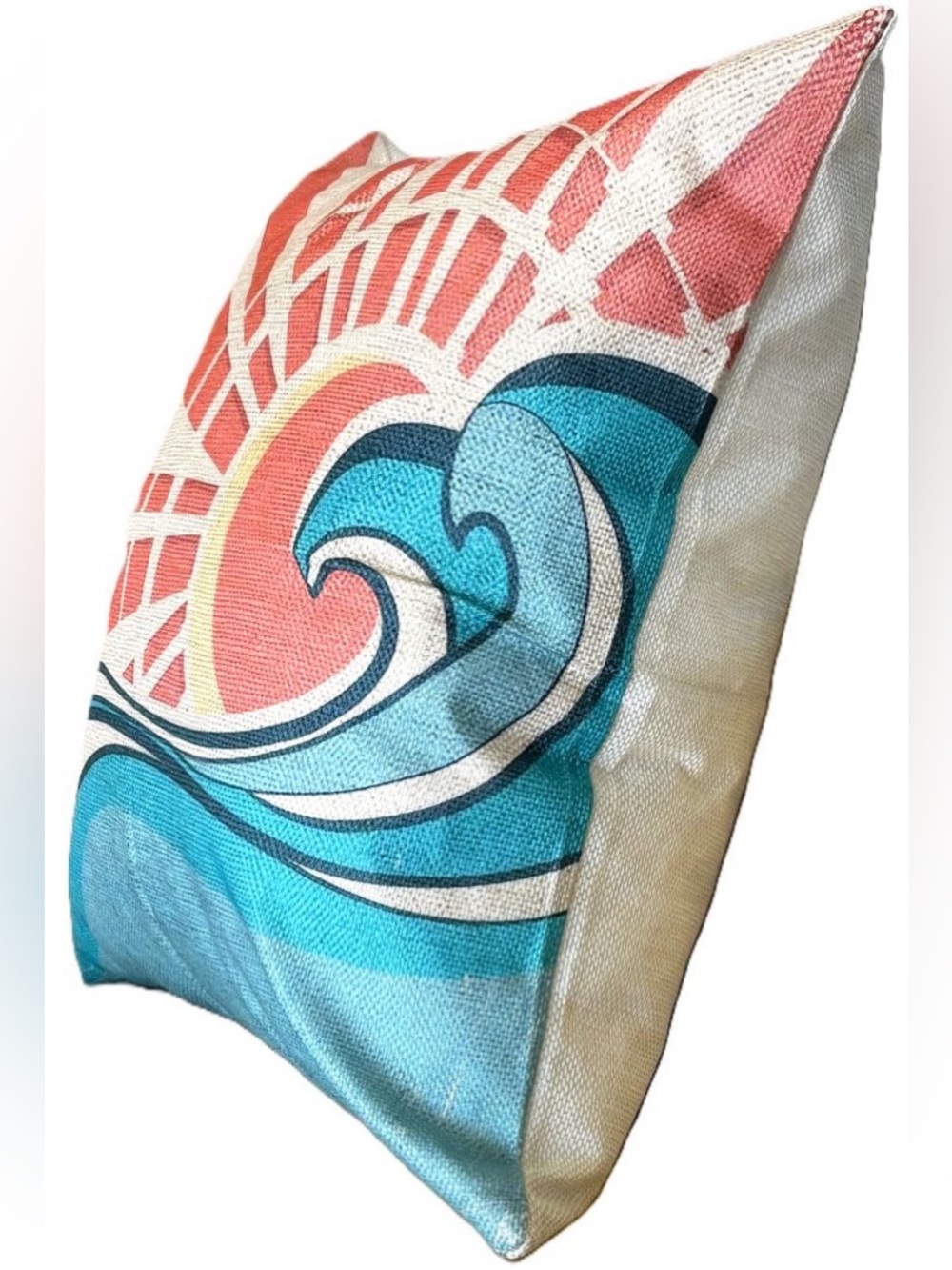 18" Retro-Style Vintage Beach Surf Aesthetic Wave Sun Linen Pillow Cover New - Picture 2 of 2